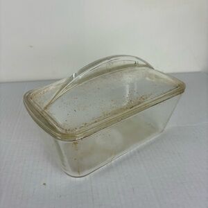 Vintage-1920s-Westinghouse fridge-clear glass bread storage container with lid